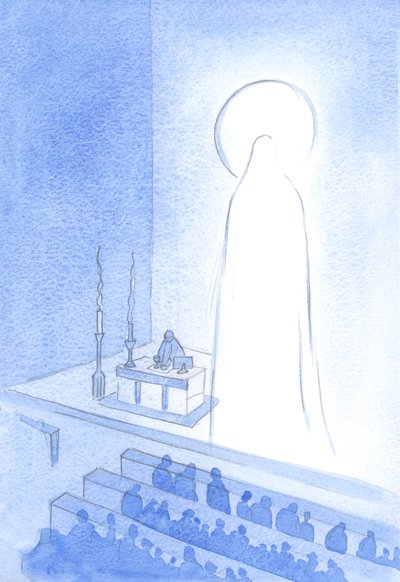 Christus en Zijn Heilige Moeder leven nu in de hemel, glorieus. Zo verheerlijkt zijn is majestueus en perfect in elke zin, 2001 door Elizabeth Wang