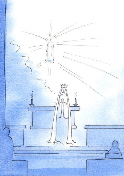 Christus verscheen hoog in het heiligdom en stuurde Zijn Moeder naar beneden om mij goed nieuws te brengen. 