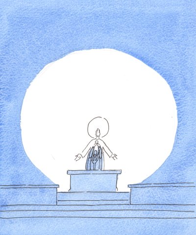 Christus is Echt Aanwezig bij de Consecratie, hier voor ons in glorie: dezelfde Goddelijke glorie die Hij aan Zijn speciale vrienden onthulde bij de Transfiguratie, op de berg, in Zijn aardse leven door Elizabeth Wang