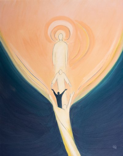 Christus leunt vanuit de Hemel en trekt ons, met de kracht van de Heilige Geest, naar het hart van God door Elizabeth Wang