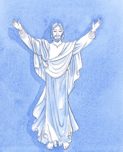 Christus reikt uit om ons te omarmen op de manier die in veel christelijke afbeeldingen wordt getoond door Elizabeth Wang