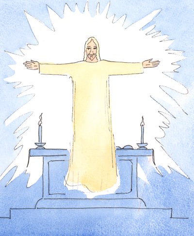 Christus openbaarde zichzelf bij de consecratie door Elizabeth Wang