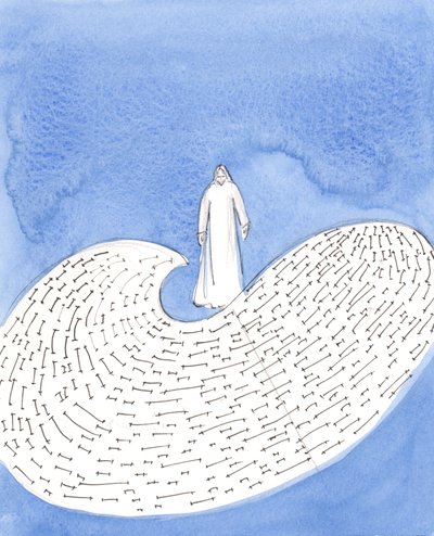 Christus ziet de hele mensheid, van de eerste mens tot het moment van vervulling bij de Parousia, wanneer Christus in glorie zal komen. door Elizabeth Wang