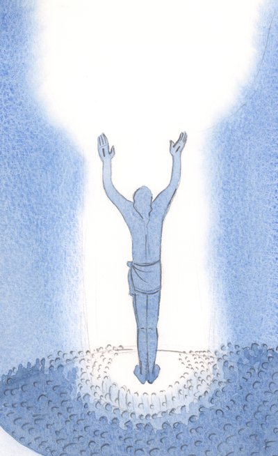 Christus staat onder ons tijdens de Mis en bidt voor zondaars door Zijn eenmalige Offer aan te bieden door Elizabeth Wang