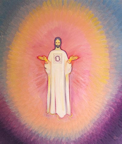 Christus de Hogepriester verschijnt in majesteit, Zijn gewaad draagt het beeld van de Doornenkroon door Elizabeth Wang