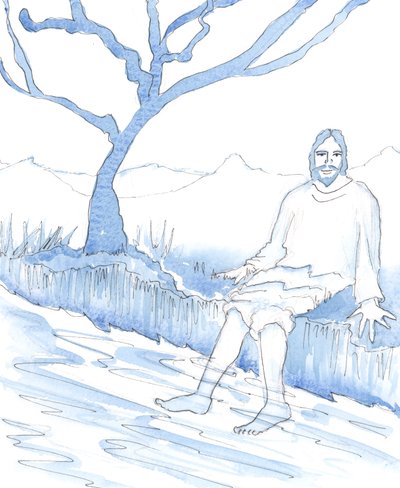 Christus vertelde me dat het waar was dat Hij niet het genoegen had van warme baden, zoals wij die tegenwoordig hebben; toch had Hij meren en rivieren voor verfrissing - en, voor een groot deel van de tijd, warm weer, 2005 (aquarel op papier) door Elizabeth Wang