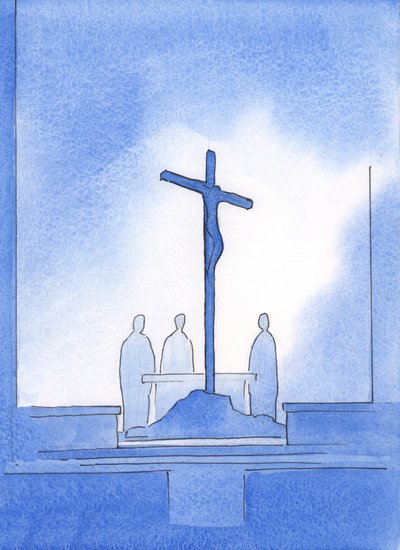 God liet me zien dat onze drie priesters die het Heilig Offer brachten rond het kruis stonden waarop Christus stierf door Elizabeth Wang