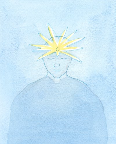 Hij was getransformeerd door zijn Heilige Communie en door het gebed van een vriend. Op zijn voorhoofd straalde een nieuwe edelsteen, die een buitengewoon licht uitstraalde: teken van een bijzondere deugd door Elizabeth Wang