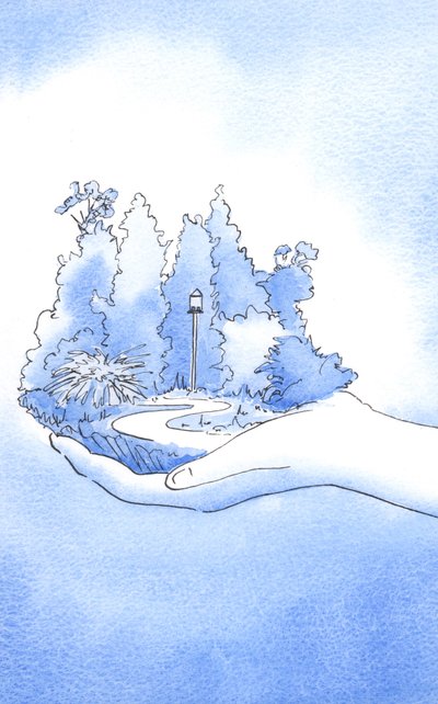 Hij toonde me de tuin, alsof op Zijn uitgestrekte hand. Hij zei: 