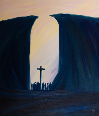 Hoe klein, geïsoleerd of vervolgd onze gemeenschap ook mag zijn, Christus is onder ons tijdens de Mis, alsof in een kloof. door Elizabeth Wang