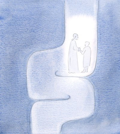 Ik zag dat Christus mij vasthoudt tijdens mijn reizen, terwijl we verder gaan naar de Vader, alsof we door kronkelende tunnels reizen door Elizabeth Wang