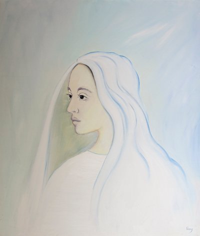 In de hemel deelt de Maagd Maria de zorg van haar zoon voor alles wat er op aarde gebeurt door Elizabeth Wang