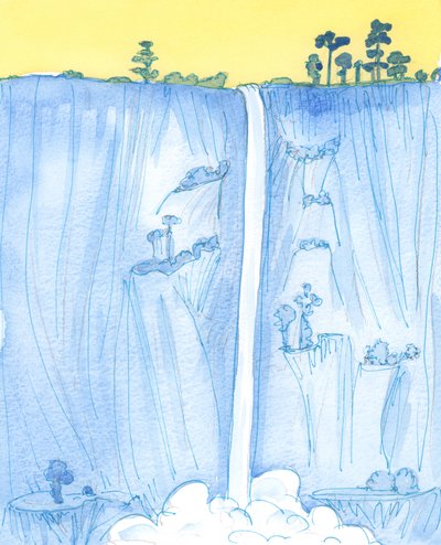 In Zijn onveranderlijke Wil is God als de eeuwige en gestage afdaling van een enorme boswaterval door Elizabeth Wang