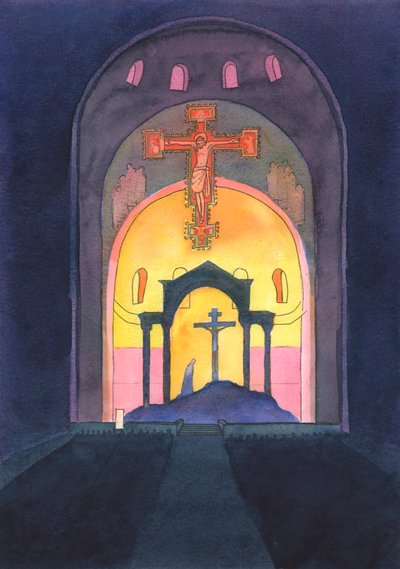 In de Westminster Cathedral, en in elke katholieke kerk, wordt het Offer van Golgotha opnieuw gepresenteerd voor onze redding tijdens de mis. door Elizabeth Wang