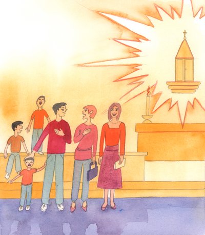 In de kerk staan we op de drempel van de Hemel, in de Aanwezigheid van Christus onze God door Elizabeth Wang