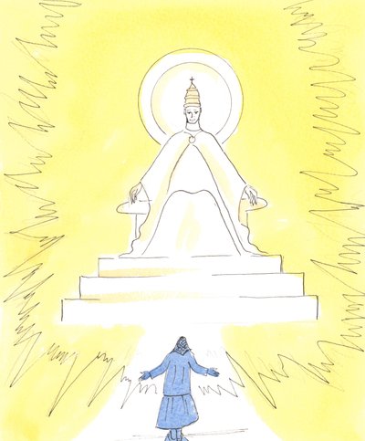 In geloof kunnen we een laaiend licht zien, hoog in de kerk boven het heiligdom door Elizabeth Wang