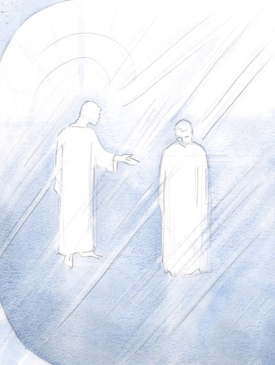 Jezus eert Sint Jozef, Zijn pleegvader, en vraagt ons zijn deugden te bewonderen en om zijn gebeden te vragen. door Elizabeth Wang