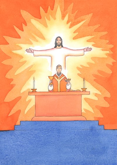Jezus is aanwezig bij ons tijdens de mis, biddend tot de Vader namens ons, voor hulp in onze noden en voor eeuwige redding. We kunnen al onze gebeden verenigen met zijn grote offergebed door Elizabeth Wang
