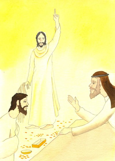 Jezus zegt tegen de geldwisselaars in de Tempel: Staat er niet geschreven: 