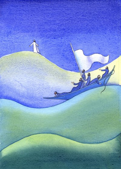 Jezus loopt op het water, 2001 door Elizabeth Wang