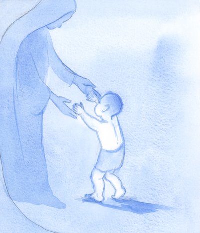 Net zoals Christus stevig vooruit liep, vastgehouden door Zijn Moeder, kunnen wij lopen als eenvoudige vertrouwende kinderen, onbevreesd en hoopvol door Elizabeth Wang