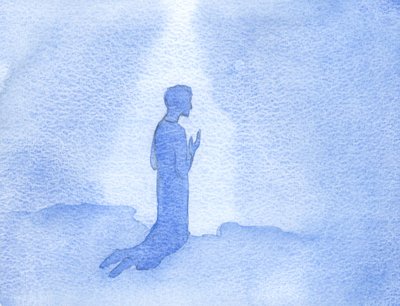 Knielend op een heuvel in Galilea, prees Jezus God en dankte Hem voor Zijn Heilige Moeder, en voor Haar liefde en gebeden door Elizabeth Wang