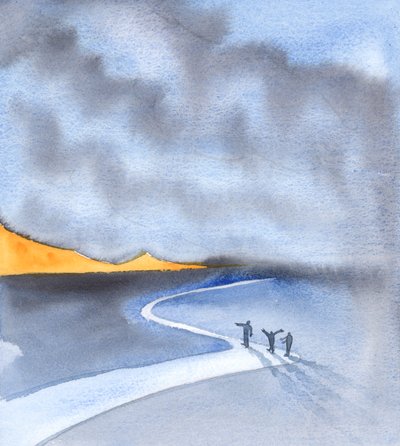 Lang geleden, voordat Christus op aarde kwam, zochten mensen naar tekenen en wonderen, verlangend naar bewijs van Gods bestaan, of van Zijn aard en Zijn wensen, 2005 (aquarel op papier) door Elizabeth Wang