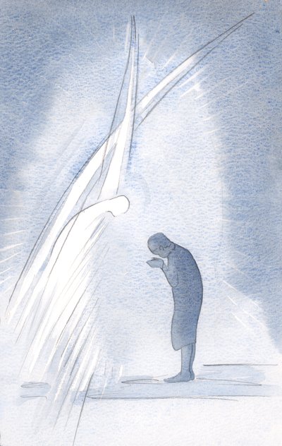 Mijn eigen heilige beschermengel herhaalt het gebed dat ik maak, buigt diep en zegt in de naam van Christus: 