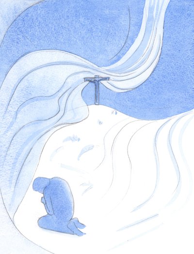 Geen kwade kracht kan ongedaan maken wat Christus doet door Zijn offer van Zijn Heilig Offer. Wie zich aan het kruis vastklampt, heeft hoop, 2001 door Elizabeth Wang