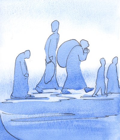 Op Weg naar een Wonderbaarlijk Land: De Kerk is als een groep bedachtzame vluchtelingen die gevaar, vlucht en ontbering verwachten. Ze dragen wat ze nodig hebben door Elizabeth Wang