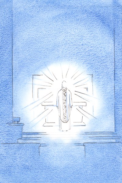 Op het feest van de Visitatie verscheen Christus, gekleed in een gouden kazuifel ter ere van Zijn Heilige Moeder Maria door Elizabeth Wang