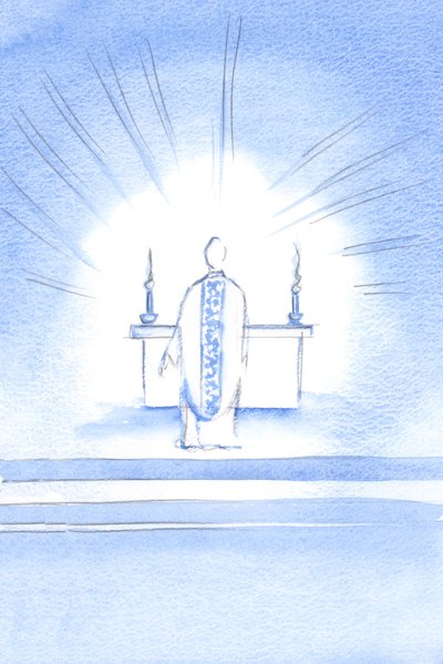 Op het feest van de Visitatie verscheen Christus, gekleed in een gouden kazuifel ter ere van Zijn Heilige Moeder Maria door Elizabeth Wang