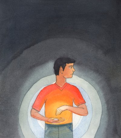 Sommige mensen behandelen de Heilige Hostie alsof het slechts een stukje brood is en niet Christus zelf bij ons in sacramentele vorm onder de verschijning van brood, 2005 (aquarel op papier) door Elizabeth Wang