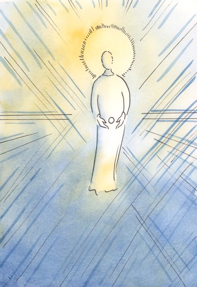 Sint Anna ontving in haar schoot de Onbevlekte, als een hostie; de Maagd Maria, die de Moeder van God zou worden door Elizabeth Wang