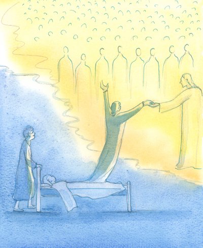 De Heilige Ziel die klaar is voor de Hemel wordt niet alleen door Christus ontmoet, maar ook door Zijn heilige Moeder en alle Heiligen door Elizabeth Wang