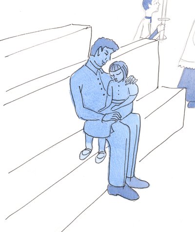 De Heer maakt zich niet meer zorgen over mijn afleiding tijdens de Mis, wanneer ik moe ben en pijn heb, dan wanneer ik een ziek kind op de schoot van haar vader zou zijn tijdens de Mis door Elizabeth Wang
