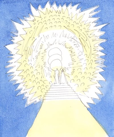 De Heer liet me zien dat de hemel als een cirkelvormig gebied vol goddelijke glorie is, bezet door de drie goddelijke personen en de engelen en heiligen door Elizabeth Wang