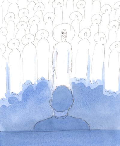 De heiligen zijn overal om ons heen, met Christus, terwijl we bidden; ze verheugen zich in de liefde in ons hart, en in elk eerbiedig woord en gebaar terwijl we hen eren, en de drie goddelijke personen aanbidden en prijzen door Elizabeth Wang