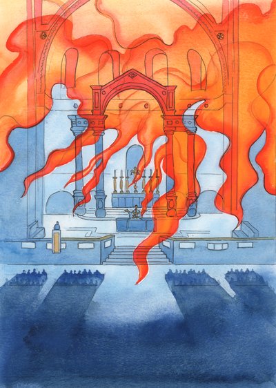 De kerk of kathedraal waarin katholieken bidden rust in Gods zorg door Elizabeth Wang