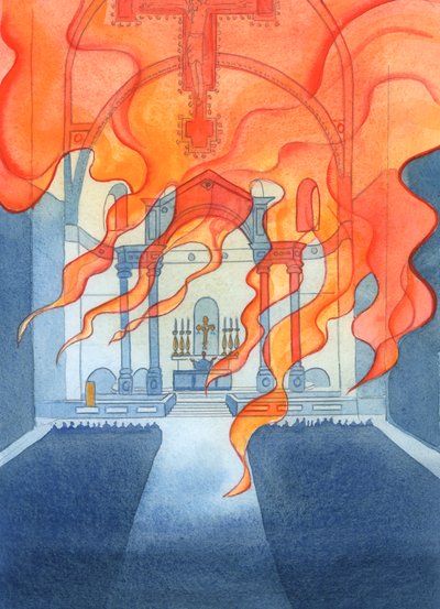 De kerk of kathedraal waarin katholieken bidden rust in Gods zorg door Elizabeth Wang