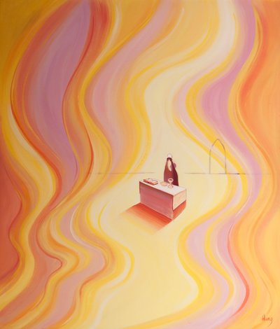 De glorie van Christus in de Mis is als een vuur dat het heiligdom verlicht. door Elizabeth Wang