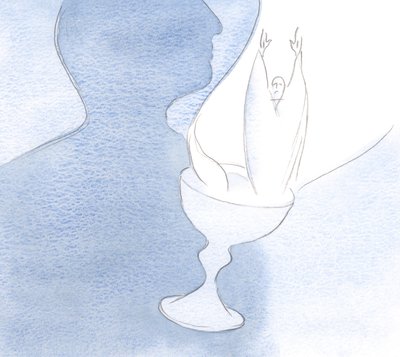 Het hart is als een kelk, wanneer het aan de Vader wordt aangeboden met Christus de vlekkeloze Slachtoffer en Offerande. door Elizabeth Wang