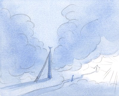 De ongeduldige ziel (Christus toonde mij) bouwt een hoge toren, strevend naar licht, in plaats van gestaag de lage, smalle weg te volgen. door Elizabeth Wang