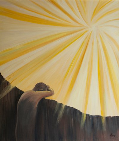 De zielen van het Vagevuur houden zich voorlopig op afstand van God vanwege hun schaamte en verdriet. door Elizabeth Wang
