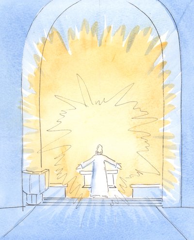 Wanneer het brood tijdens de Mis is gewijd, is Christus wezenlijk aanwezig op ons altaar, in al Zijn glorie door Elizabeth Wang