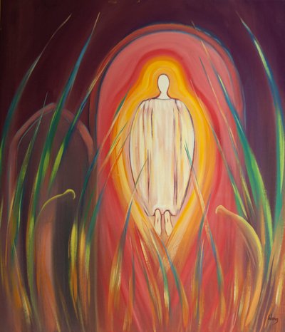Met de engelen aanbidden we Christus in het Heilig Sacrament terwijl Hij op ons wacht en voor ons bidt door Elizabeth Wang