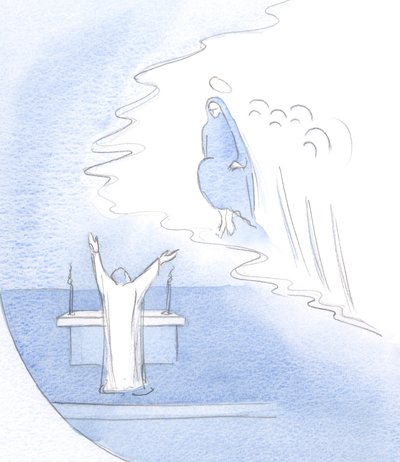 Met welke vreugde prijst Christus (aan het Altaar) Zijn Moeder, in bewondering van Haar persoon en haar hele levenswerk. door Elizabeth Wang
