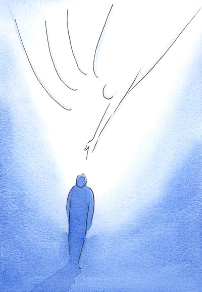 Binnen de mantel van Onze Lieve Vrouw wordt de vreugdevolle ziel gevoed door Christus, verlicht door Zijn Geest, en aangespoord om op te kijken naar de Vader door Elizabeth Wang