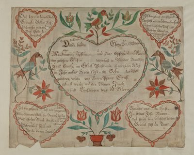 Pa. Duits Geboorte- en Doopcertificaat, c. 1940 door Elmer R. Kottcamp