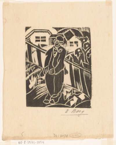 Man in moestuin door Else Berg (signed by artist)